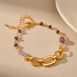 Raisin Améthyste Style Ethnique Chunky Chaîne Cheville pour Femmes 18k Plaqué Or Violet Cristal Métal Cheville Dame Bijoux Accessoires 230719