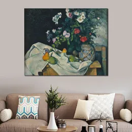 Özet Figüratif Tuval Sanatı Natürmort Çiçekler ve Meyve ile Yaşam 1890 Paul Cezanne Resim El Boyalı Modern Duvar Dekoru