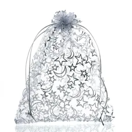 Mjartoria 200pcs Star Moon White Organza Bag Fashion Jewelry Bags And Packaging Wedding Drawstring Gift Bags Pouchs Bag For Chris207g