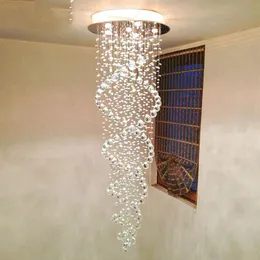 LED Spiral Raindrop Crystal żyrandol Oprawa oświetlenia Kryształowe światło sufitowe do schodów luksusowy El Villa Vanity2719