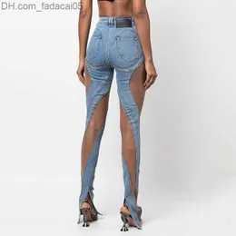 Jeans femininos jeans femininos y2k moda jeans cintura alta espiral oco out malha cowboy perspectiva calças costura fenda 2023 streetwear 230206 z230724