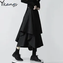 Saias Japonês Gótico Irregular Cintura Alta Saia Plissada Feminina Preto Harajuku Punk Cargo 2023 Verão Roupas Vintage Longo Saia 230720