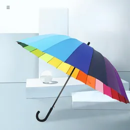 المظلات المظلة التلقائية قوس قزح 24 عظم مقبض طويل مزدوج الإعلانات التجارية الكبير الكبير المظلة المستقيمة 230719