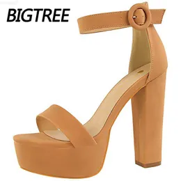 صندل 13 سم عالي الكعب العالي Bigtree Cheels Woman Pumps Sexy Block Heels Women Shoes 2023 New Heels Sandals بالإضافة إلى حجم 41 42 43 L230720