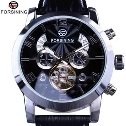 Forsining Tourbillion Watch Fashion Wave Dial Design Multi Function Display Men Automatic Watch Top Brand Luxury Mechanical Wristw249e