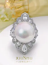 Cluster Rings A Two Wear Artificial Fritillaria Pearl Ring Heavy Duty Luxury Dedo Indicador Exagerado Prata 925 Diamante de Alto Carbono