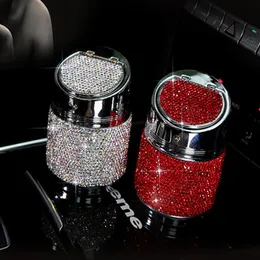 Luxury Car Ashtray Shiny Crystal White Gold Color Auto Ashtray with Cover For Car Great Gift for Women Girls3483