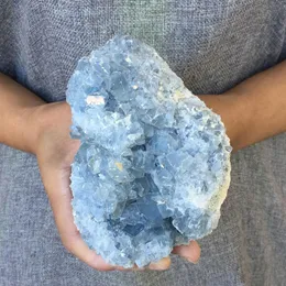 Cirka 1 kg naturlig Celestite Geode Quartz Cluster Crystal Prov Healing222J