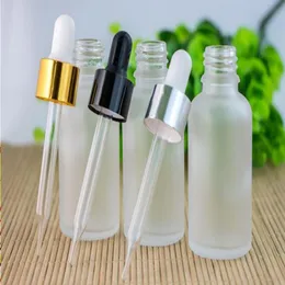 Frosted Clear Round Glass Bottle 30ml Dropper Bottle with Gold Silver Black Lids For Essential Oil Eliquid 440Pcs Lot Kubts