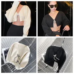 Designer Women's Knits Autumn Short Knitwear Hot Diamond Bow Tops Beading Cropped Knitted Cardigan Women Bandage Sweater Jackets Long Sleeve