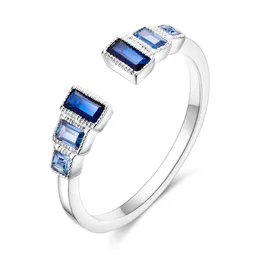 Anelli aperti regolabili Blue Square Cubic Zirconia Silver Color Finger Ring Women Original Luxury Lady Engagement Jewelry Gift
