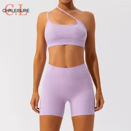 Tute da donna CHRLEISURE Completi sportivi ad asciugatura rapida Pantaloncini a vita alta da donna Calzamaglia rialzata Reggiseno con cinturino corto Palestra femminile