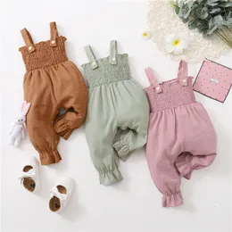 Rompers -05-17 Lioraitiin 0-18m Infant Kids Girl Jumpsuit Summer Solid Color Off Off Sholdled Romper Playsuits 230720