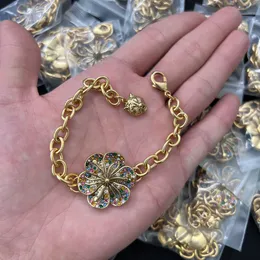 Złoty kwiat z fantazyjnymi kolorami diamenty bransoletki łańcuch łańcuchowa bransoletka dla kobiet plisowane złotą łańcuch mosiężne bransoletki projektant biżuterii