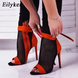Sandals Eilyken 2023 New Sexy Peep Toe Stiletto High High Cheels Women's Sandals Party Zipper Boots Boots Club Shipers L230720