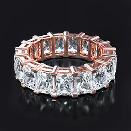 Cluster Rings Classical Sterling Silver Rose Gold Color CZ Eternity Proposal Ring For Women Wedding Engagement Bands Fine Jewelry335Q