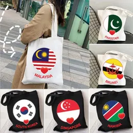 Evening Bags Malaysia Namibia Nicaragua Pakistan Paraguay Philippines Samoa Singapore Korea Brunei Heart Circle Flag Canvas Tote Bag