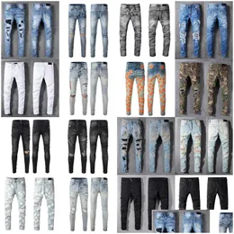 Jeans da uomo grigi per uomo Designer Skinny Fit Rip Skl Slim Biker Mens Denim Di Ct Rapper Street Hip Hop Curvy Long Straight Leg Stret Dhblu