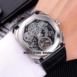 Nowy Octo Tourbillon 102719 BGO40PLTBXTSK Automatyczne zegarki męskie Srebrna skrzynia Czarna skórzana pasek 42 mm puste Ziarna Dilent popularna SPO241N