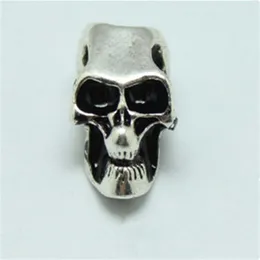 50PCS Antique Silver Tone Pave Skull Big Hole Beads Fit European making Bracelet jewelry paracord accessories297h