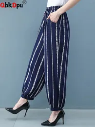 Kvinnors byxor capris sommar kvinnor vintage randiga ländlykta byxor elastisk hög midja överdimensionerad harem pantalones koreansk baggy jogger svettbyxor 230719