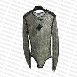 Camiseta com strass brilhante feminino sexy mesh bodysuit verão moda transparente bodysuits macacão feminino