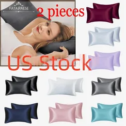 US Stock Fatapaese Silk Satin Pillow Fall för hårhud Soft Breattable Smooth båda sidiga silkeslen täcken med kuvertstängning KI237D