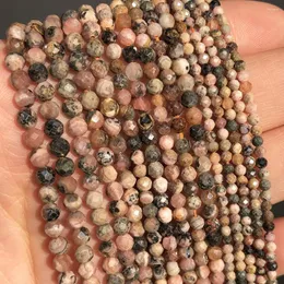 Perles en pierre de rhodochrosite à facettes naturelles 2 3 4mm 15 '' ronde en vrac pour la fabrication de bijoux à l'aiguille collier de Bracelet à bricoler soi-même fait à la main