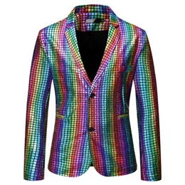 Rainbow Plaid Ceik Glitter Suit Blazer Men 2022 Marka nacięte klub Lapel Club DJ Mens Blazer Jacket Ubrania sceniczne dla śpiewaków 211120215V