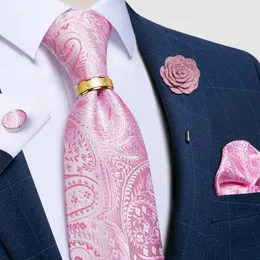 Bow Ties Fashion Men's Pink Paisley Silk Neck Tie PCOKET Square Brooch Set Ledding Association Gravata Gift for Men Dibangu