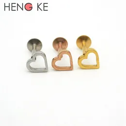 Love Heart Lip Stud LaBret Tragus Brosket Earring Upper Lip Bar Stud Crystal Helix Internt gängad 316L rostfritt stål252C