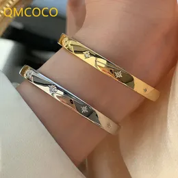 Bangle QMCOCO Korean Silver Smooth Surface Armband Womens Simple Fashion Ins Style Elegant Creative Party Accessories 230719