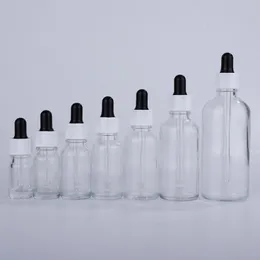 Flaconi contagocce in vetro trasparente da 5-100 ml Flaconcino vuoto in vetro E liquido con contagocce Tappo bianco Rrgih