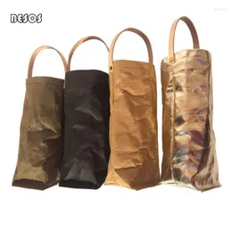 Gift Wrap Retor Christmas Year Solid Color Washed Kraft Paper Anti-dirty Environmental Reusable Red Wine Handcuffs Bag B151D
