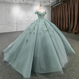 Mint zielona błyszcząca suknia balowa sukienki Quinceanera na słodką 15 16 sukienkę z koralikami Vestidos de Baile Birthday Party Suknie