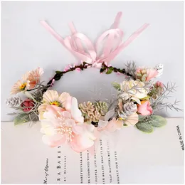 Headpieces Brides Festive Wreath Princess Pink Ribbon Bow Tie Headband Fashionable Bridesmaid Headdress Hh-0039-A Drop Delivery Part Dhtfo
