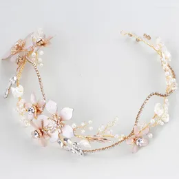 Hårklipp barock brud tiara pannband guldfärg blommig bröllopsbit ornament kvinnor prom tillbehör