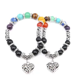 7 Chakra Braccialetti con fili di perline Braccialetti per le donne Regali Ciondolo a cuore Bracciale in pietra naturale Gioielli fatti a mano per lo yoga271N