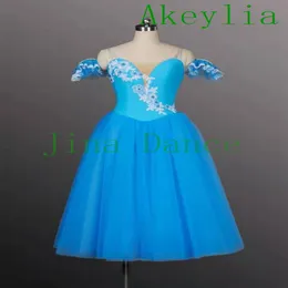 Desgaste de palco Lake Blue Green vestido romântico feminino Giselle Cinderela longo personalizado Festival de Flores Rosa Camponês Tutu Vestido Romântico fo260V