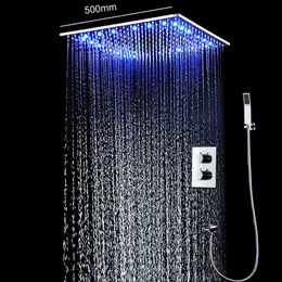 el Badezimmer 20 Zoll Regenduschsystem Wasserkraft LED-Leuchten Thermostatisches Mischventil Handbrause Set263j