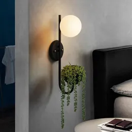 Nordic New Designer Retro Bedroom Glass Ball Plant Decoration LED Wall Lamp Bedside Restaurant Wall Light Fixtures 197p