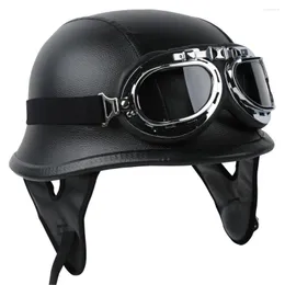 Motorcycle Helmets DOT German Leather Scooter Open Face Half Helmet With Pilot Goggles Retro Vintage Style M L XL