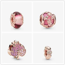 2019 Nowy zima 100% 925 Sterling Silver Rose Murano Glass Charm Bead pasuje do europejskiej biżuterii pandora