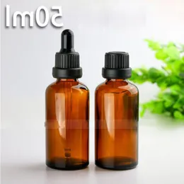 Wholesale 440Pcs/Lot 50ml Amber Glass Bottle Oil Bottle 6 Styles Caps Brown Dropper Bottle Glass Jar 50ML Nkdbn