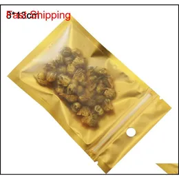 8x13cm Gold Zip Lock Plastic Plastic Facs Matteclear Drided Food Candy Smell Storage Storage Bag مع Hang Hole 100pcslot K2414
