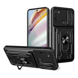 Slajd Camera Cover Design Torby telefoniczne dla Motorola G Stylus G9 Plus G10 G20 G30 G50 G60 G100 Edge 20 30 Pro Lite Kick -Stand Card Gloth Uchwyt telefon