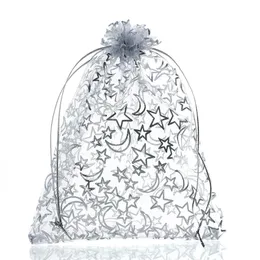Mjartoria 200pcs Star Moon White Organza Bag Fashion Jewelry Bags And Packaging Wedding Drawstring Gift Bags Pouchs Bag For Chris259w