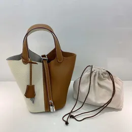 Luxus Picotin Lock Bag Layer Fengtou Rindsleder Farblich passende Gemüsekorbtasche Lychee Grain Echtes Leder Damenhandtasche Neu Minimalistisch 3V0H H13Z