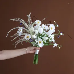 Hochzeitsblumen NZUK Holding Bouquet Ramos De Boda Künstliche weiße Mohn-Tulpe Brautjungfer Fake Bridal