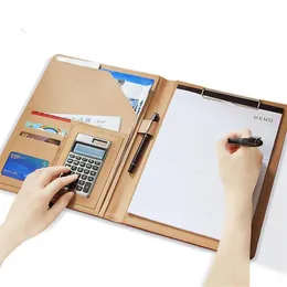 A4 Conference Folder Genuine Leather Case Portfolio Organizer with Calculator Card Ball Pen Document Wallet Logo217W